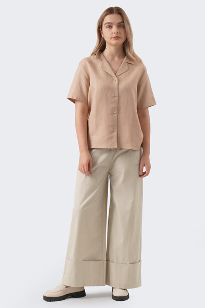 Women's Short Sleeve Lapel Collar Buttondown Shirt
