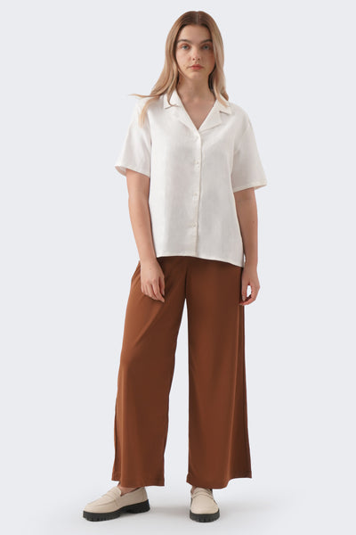 Women's Short Sleeve Lapel Collar Buttondown Shirt
