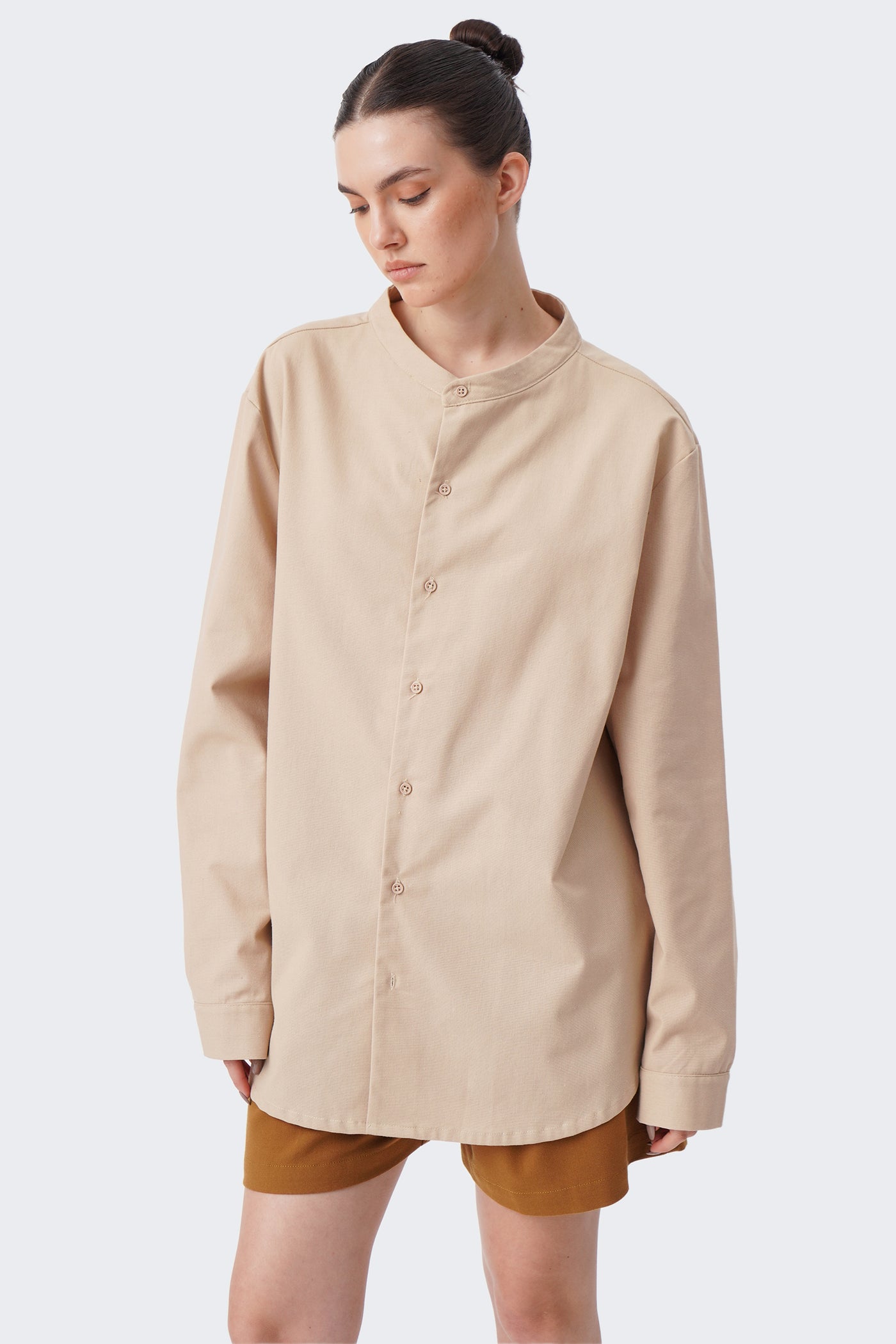 Unisex Stand Collar Long Sleeve Shirt