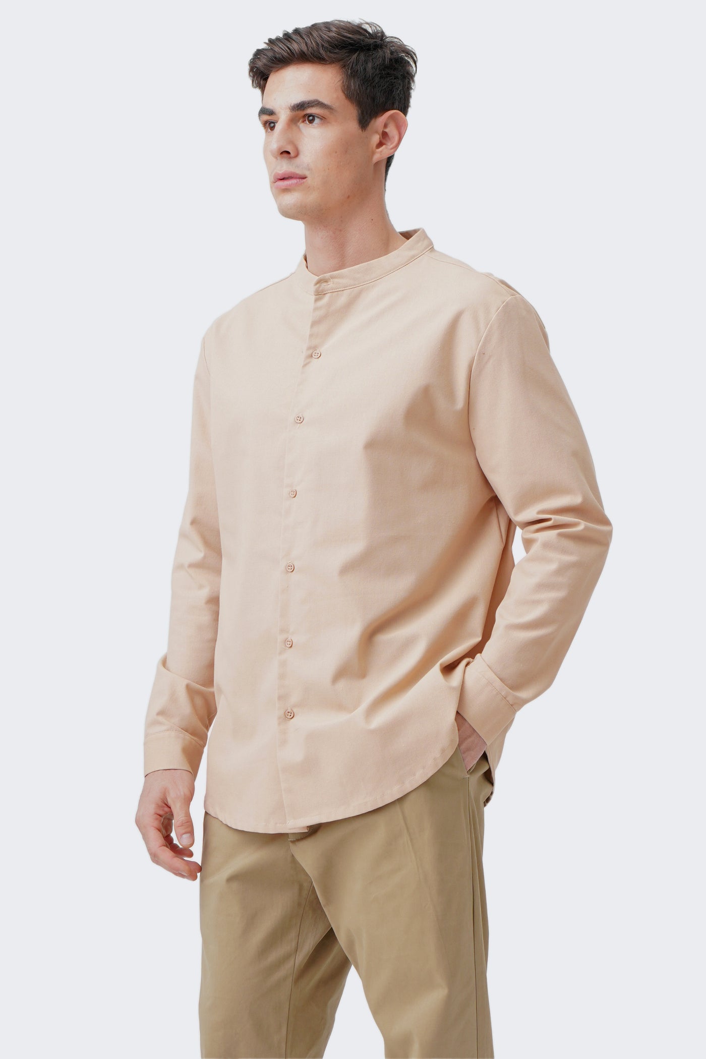 Unisex Stand Collar Long Sleeve Shirt