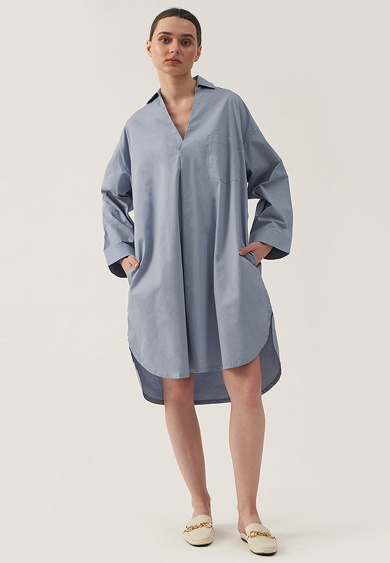 Women's Collared V Neck Curved Hem Dress