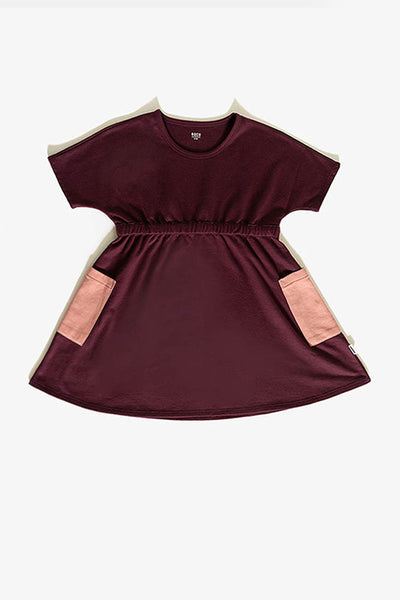 Kids' Elastic Waist Dress with Contrast Pockets
