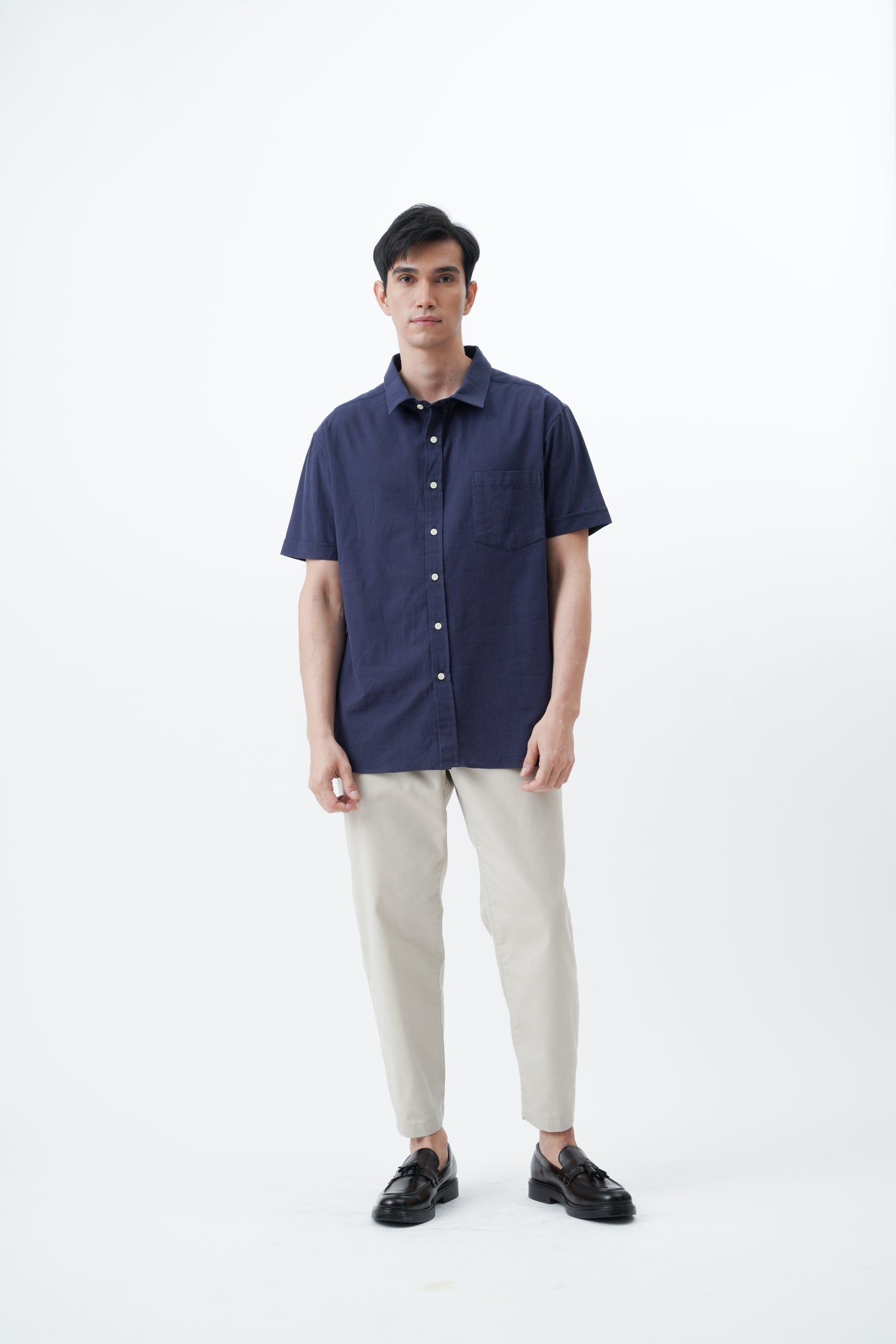Men's Linen Blend Shirt with Chest Pocket