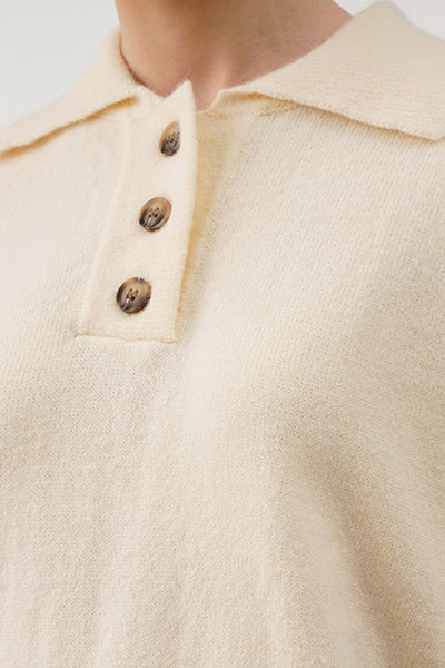 Women's Textured Boxy Polo with Wide Placket
