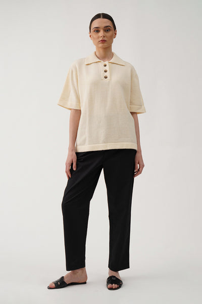 Women's Textured Boxy Polo with Wide Placket