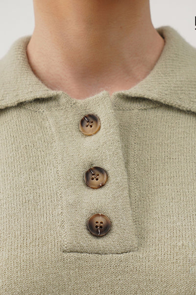 Women's Textured Boxy Polo with Wide Placket