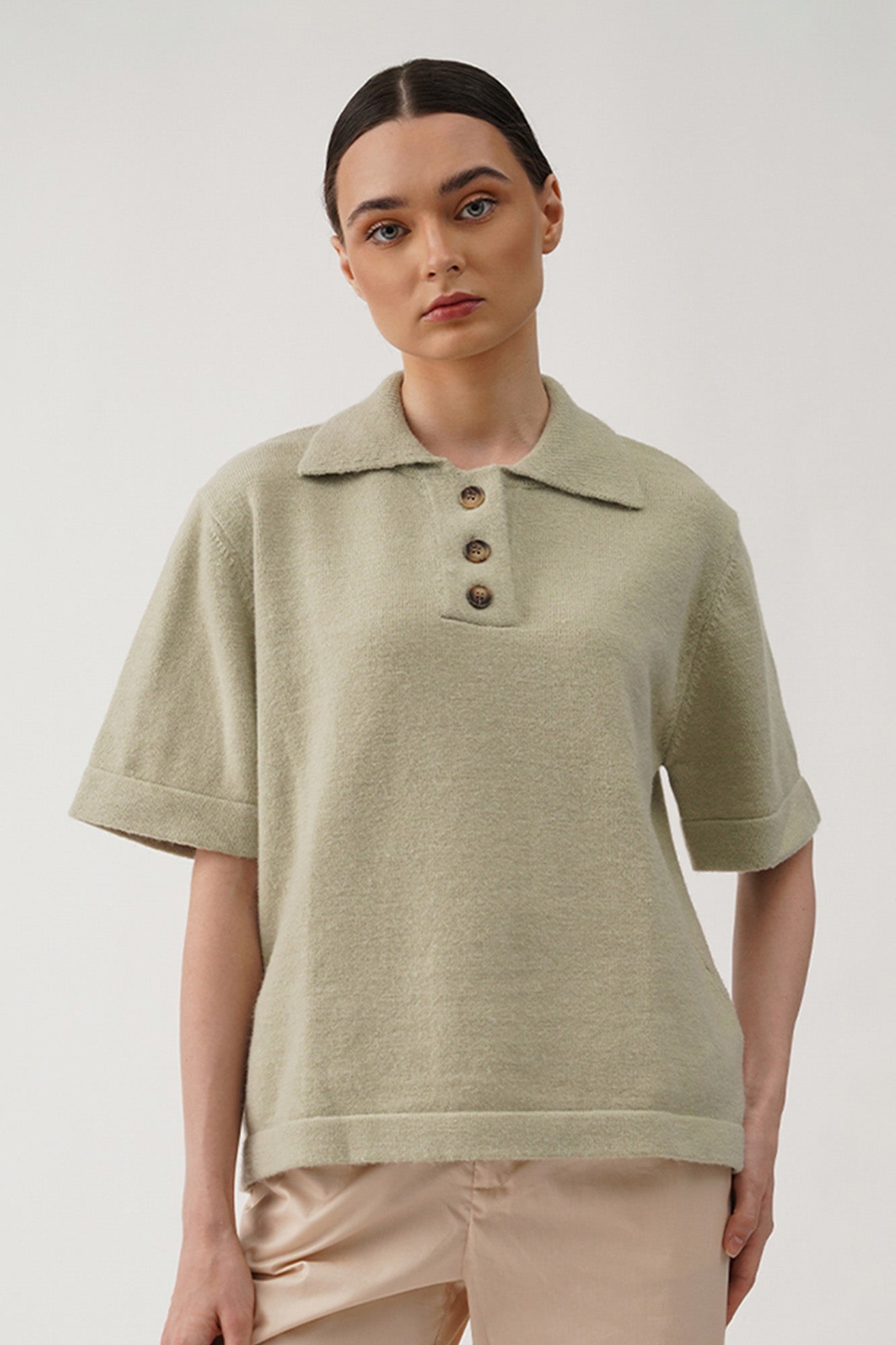 Women's Textured Boxy Polo with Wide Placket