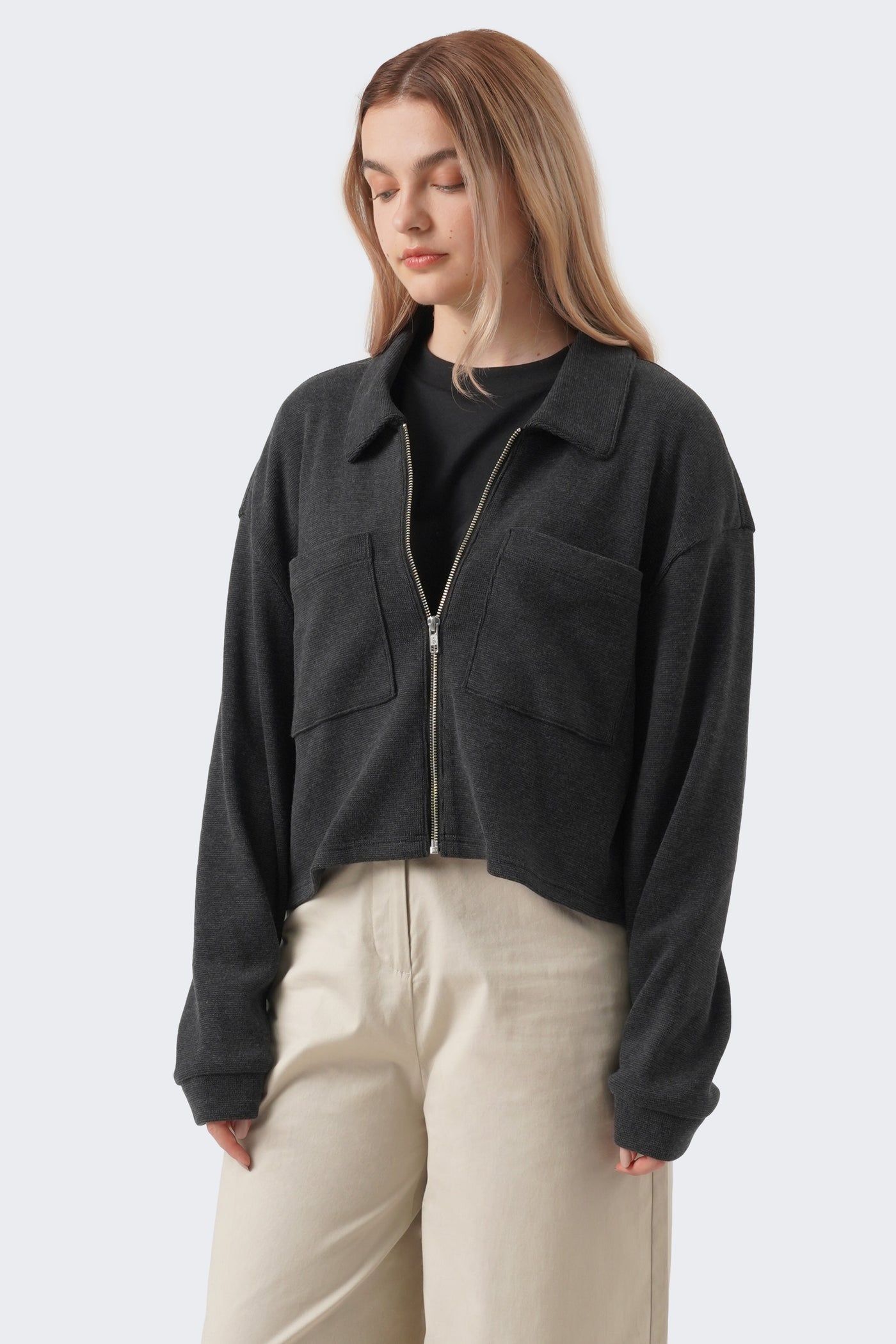 Women's Collared Zip Up Jacket with Patch Pockets