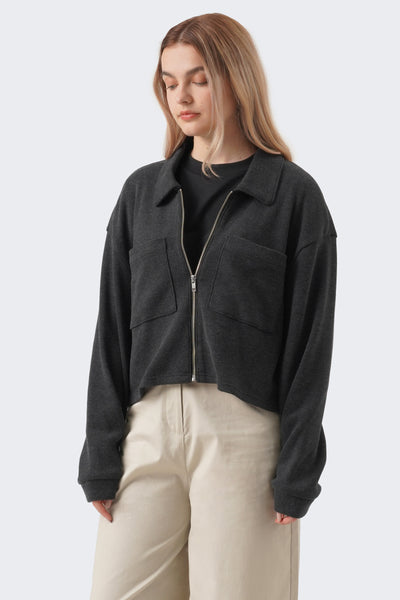 Women's Collared Zip Up Jacket with Patch Pockets