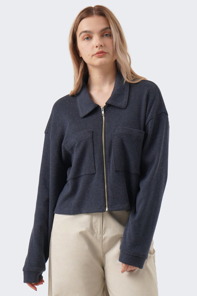 Women's Collared Zip Up Jacket with Patch Pockets