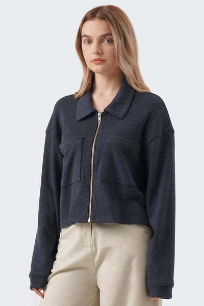 Women's Collared Zip Up Jacket with Patch Pockets