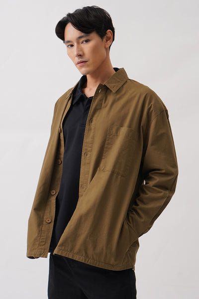 Men's Button Front Overshirt with Pocket
