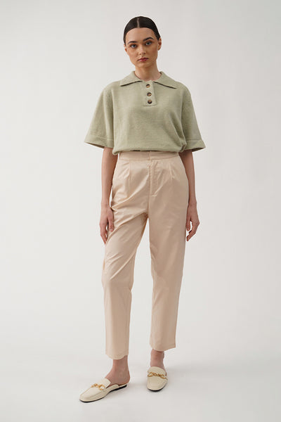 Women's High Waisted Tapered Trousers with Front Pleats
