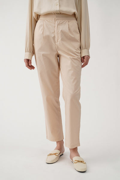 Women's High Waisted Tapered Trousers with Front Pleats