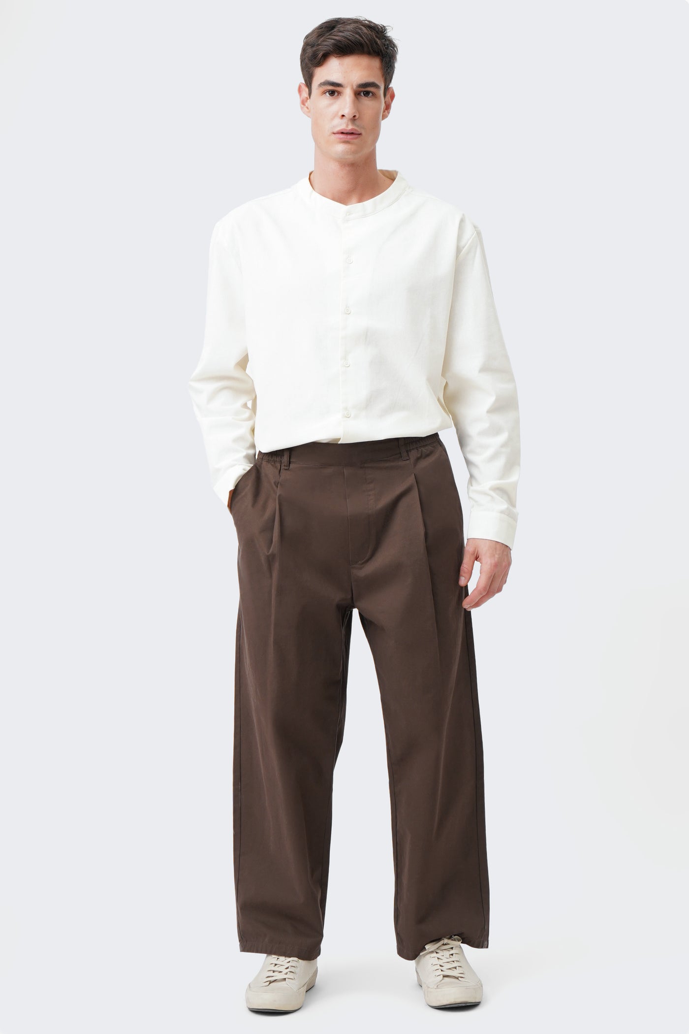 Men's Straight Cropped Pleated Trousers