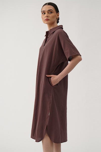 Women's Midi Extended Sleeve Linen Shirt Dress