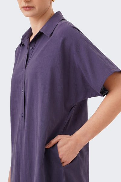 Women's Midi Extended Sleeve Linen Shirt Dress