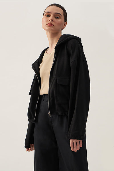 Women's Cozy Cropped Zip-up Hoodie with Patch Pockets