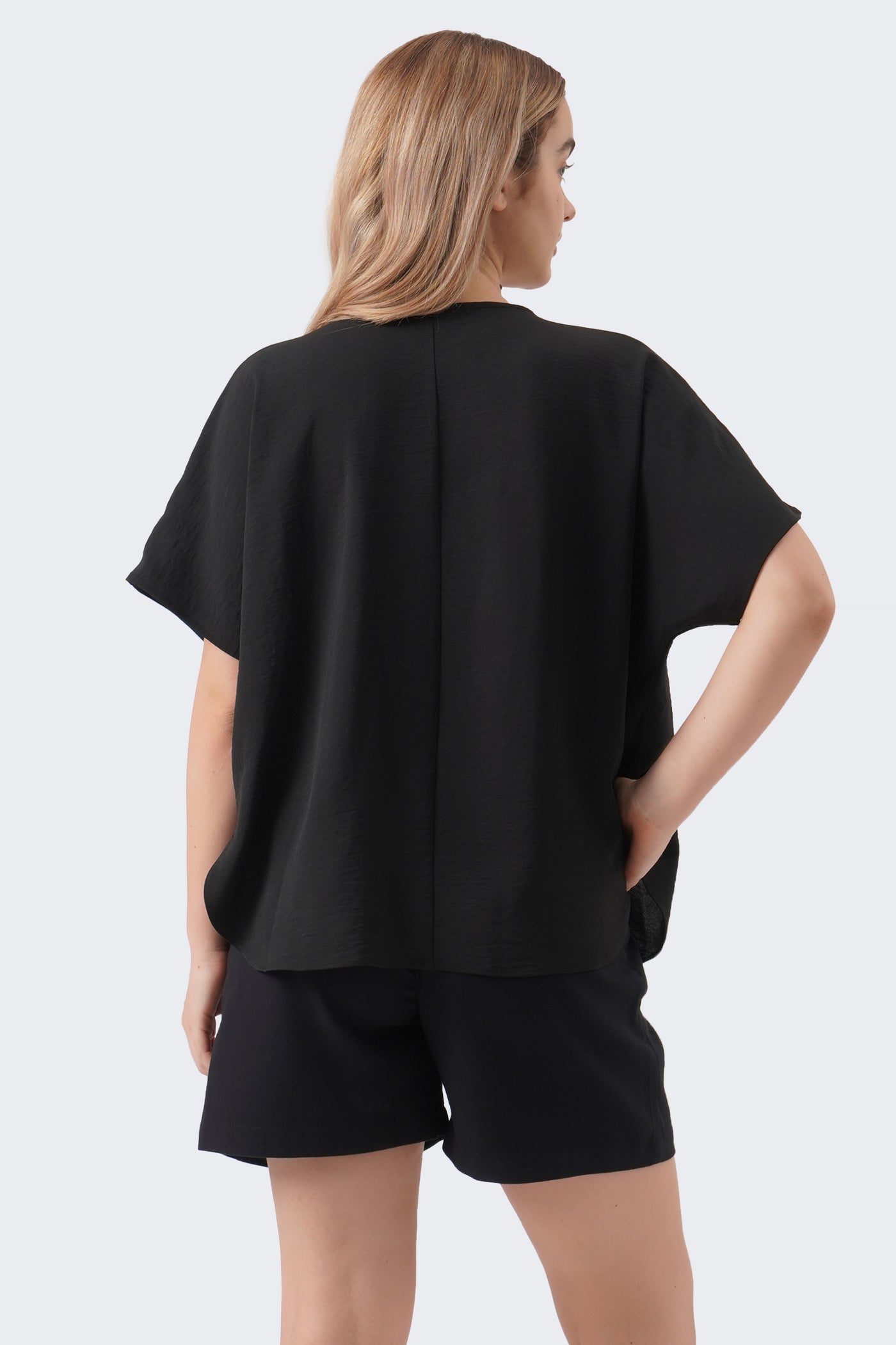 Women's Shirred Neckline Top with Extended Sleeves