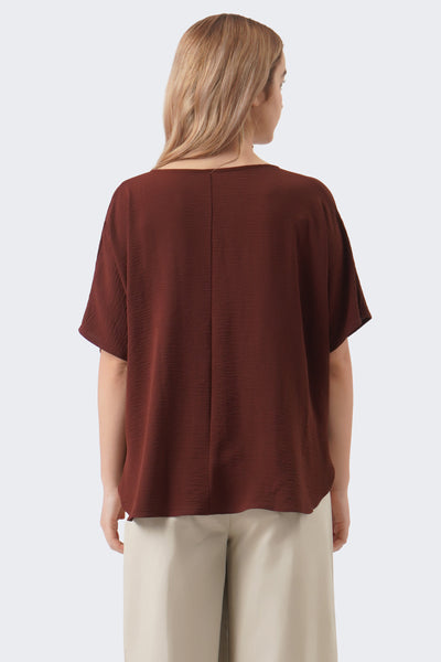 Women's Shirred Neckline Top with Extended Sleeves