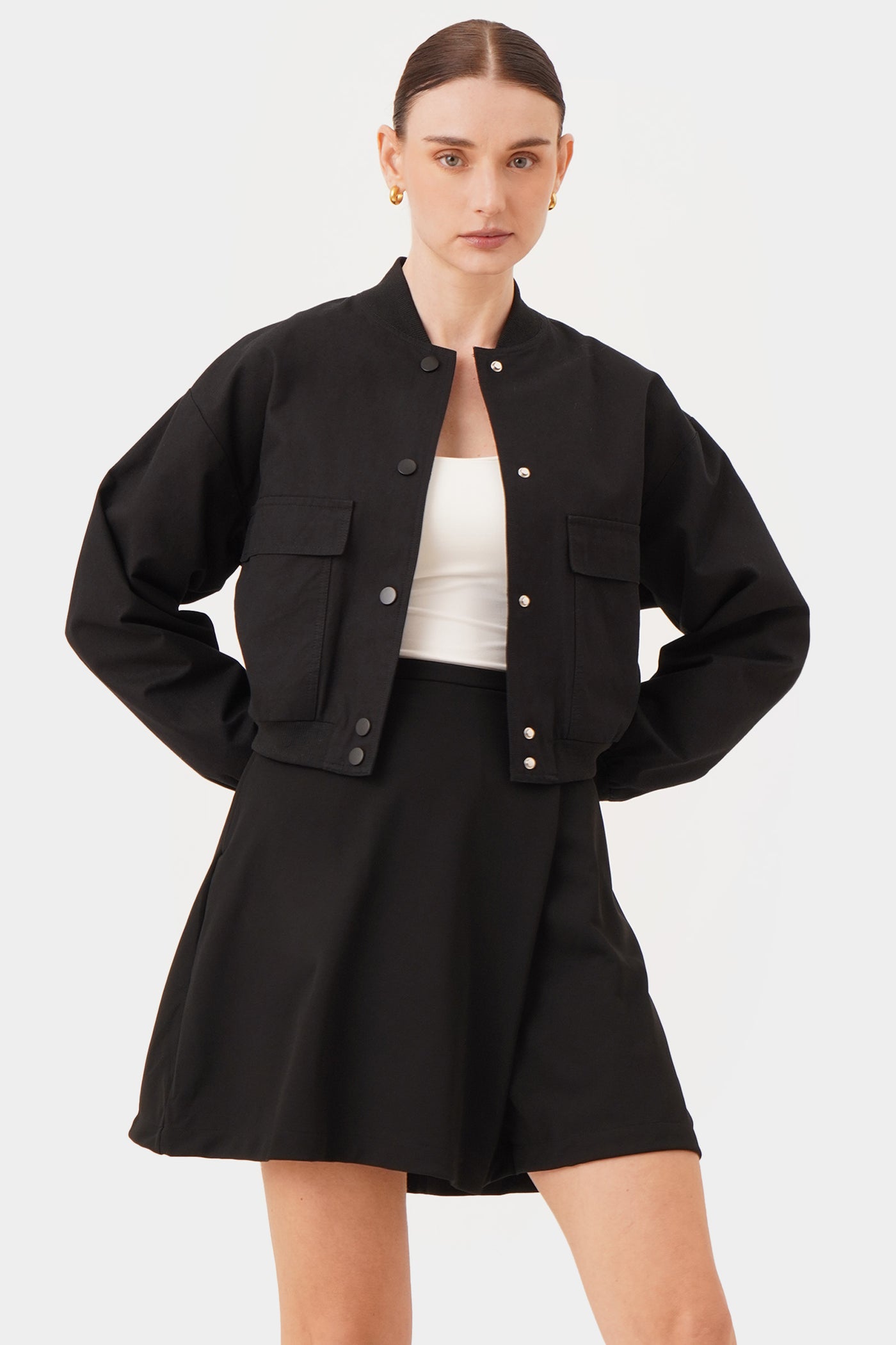 Women's Cropped Bomber Jacket with Pockets