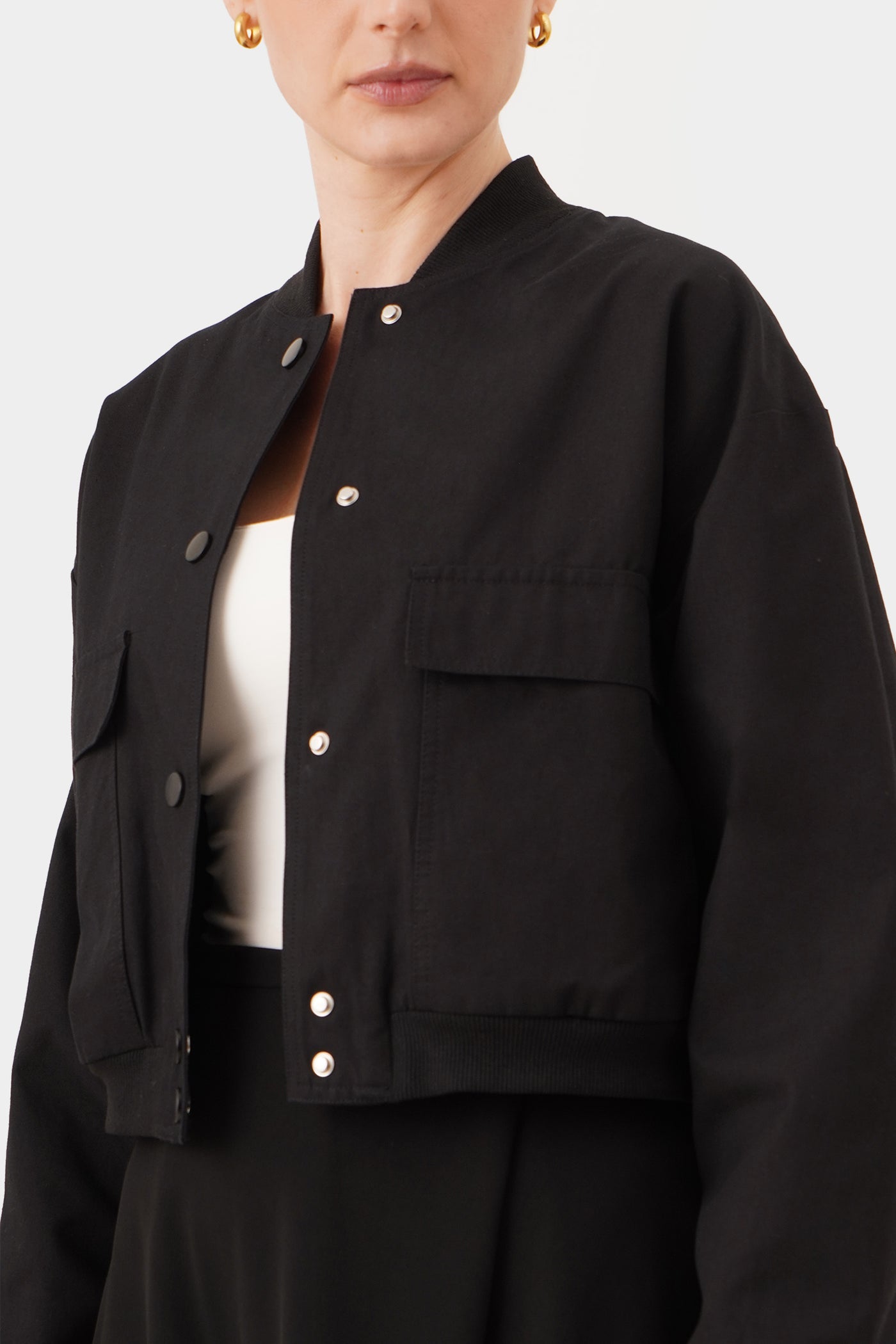 Women's Cropped Bomber Jacket with Pockets