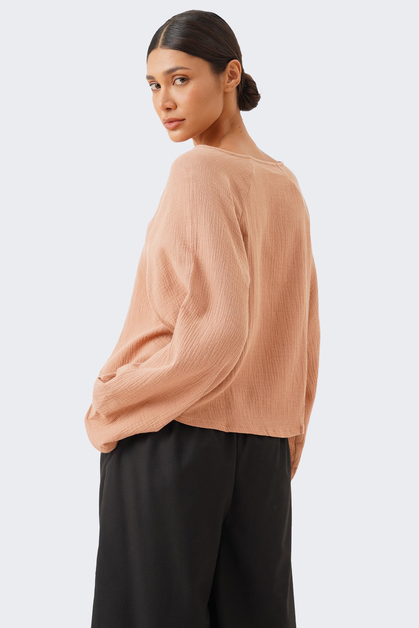 Women's V-Neck Pleated Sleeve Top