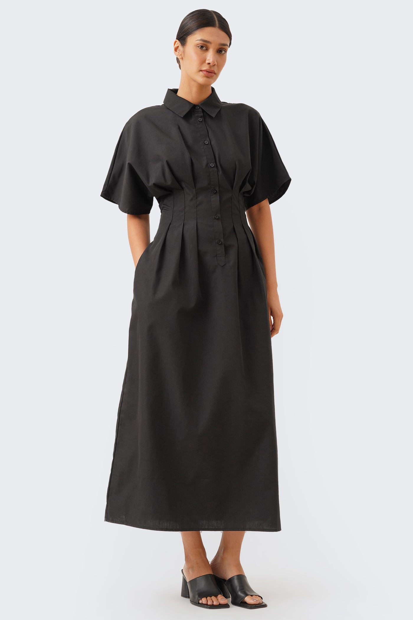 Women's Pleated Maxi Shirtdress