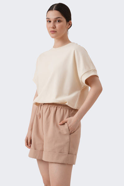 Women's Gathered Hem Extended Sleeve Top