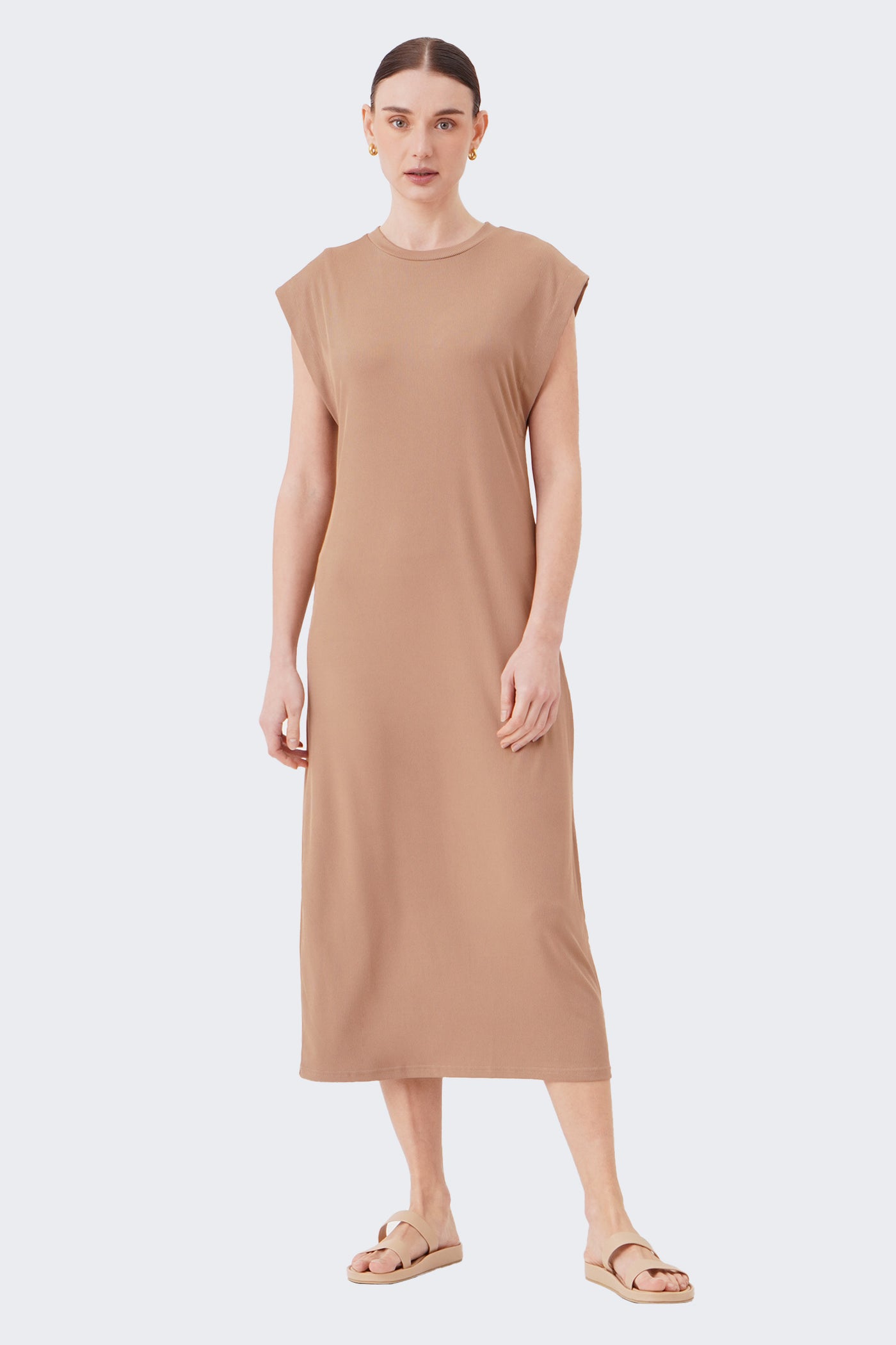 Women's Ribbed Extended Sleeve Midi Dress