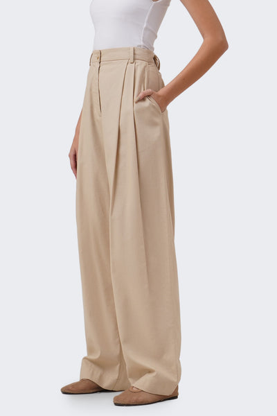 Women's Wide Leg Pleated Linen Pants