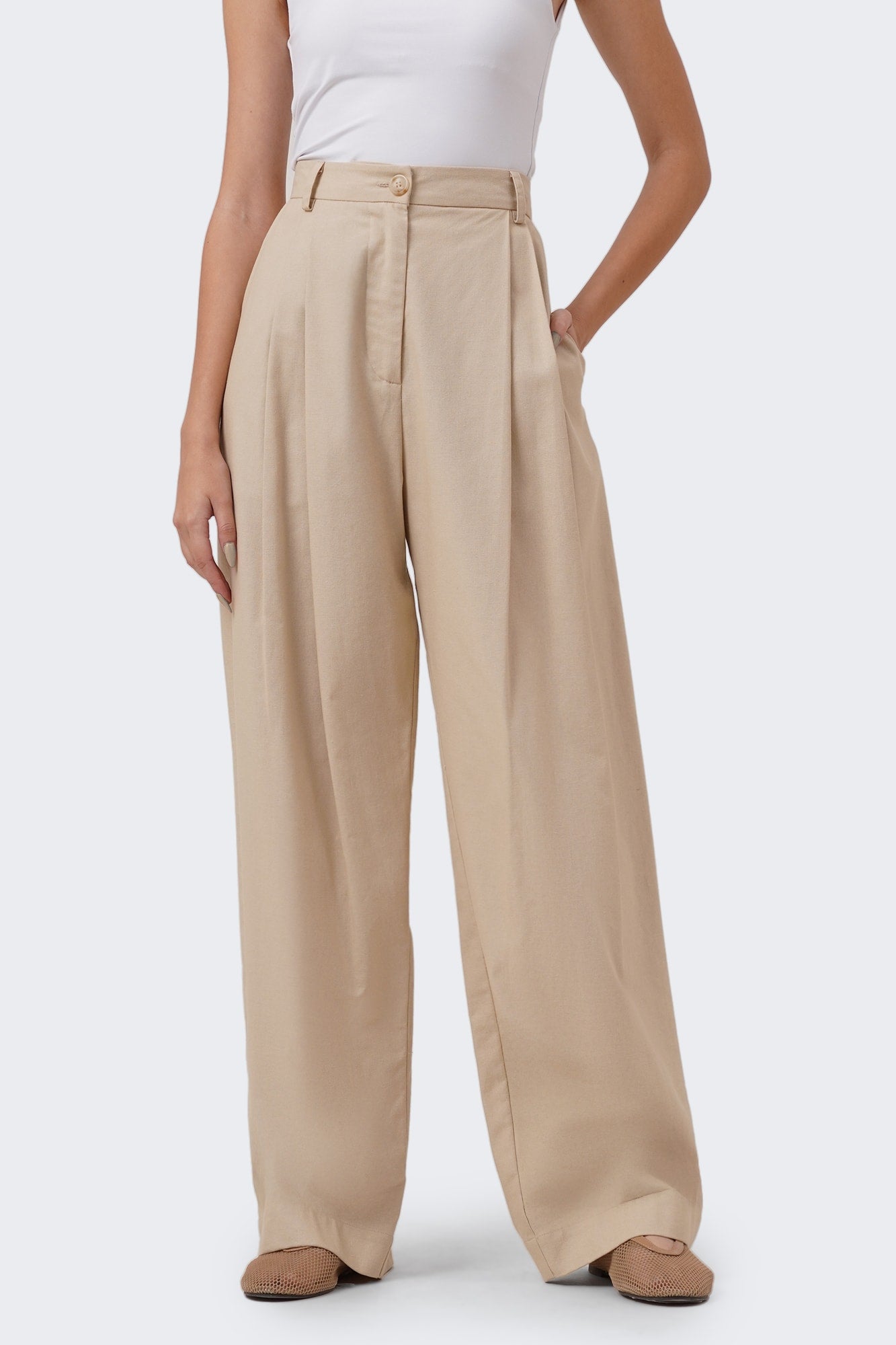 Women's Wide Leg Pleated Linen Pants