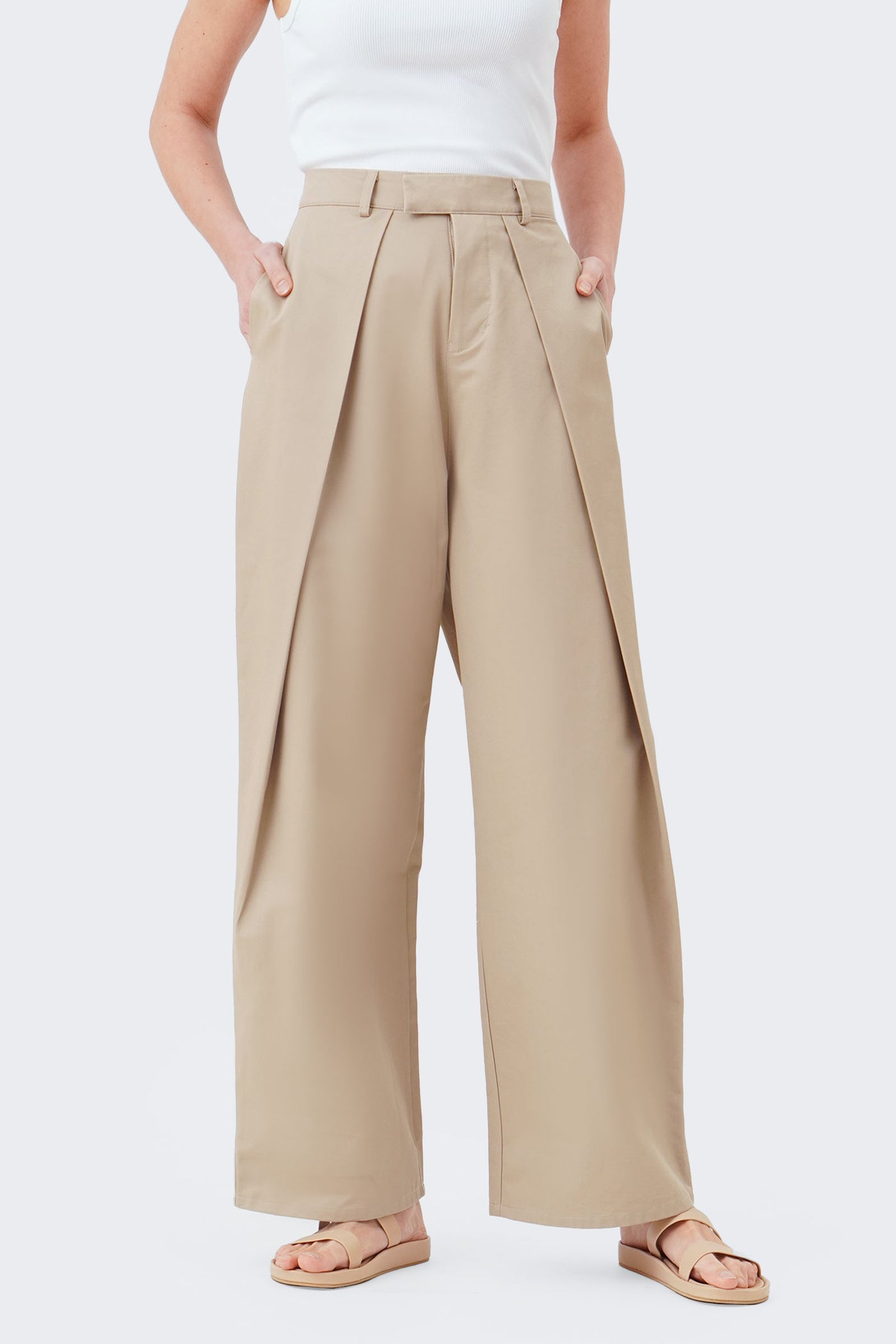 Women's Overlap Pleat Straight Pants