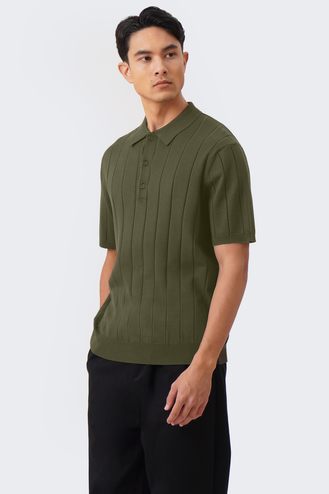 Men's Textured Ribbed Knit Polo with Hem Band - The New Standard