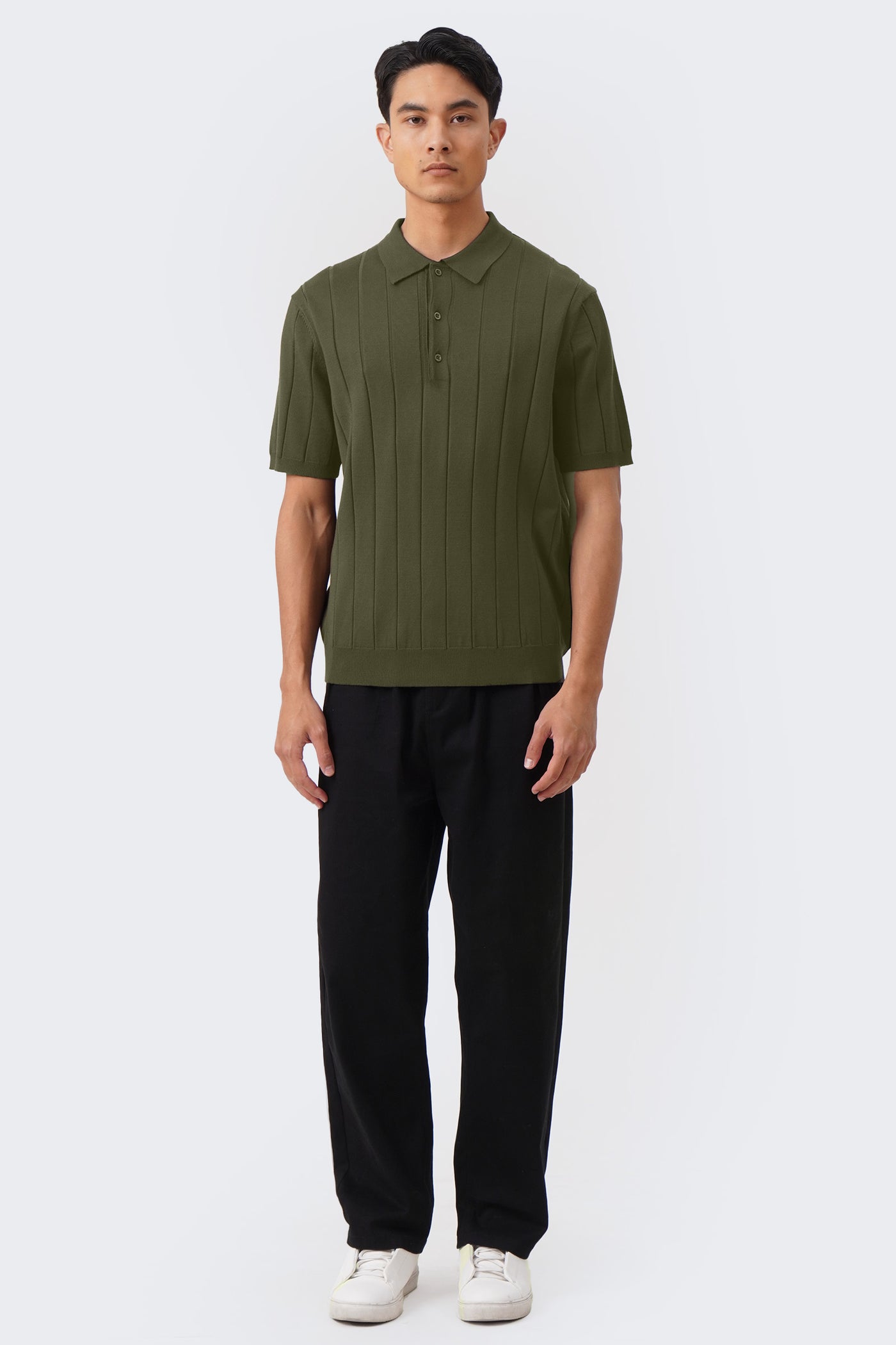 Men's Textured Ribbed Knit Polo with Hem Band - The New Standard