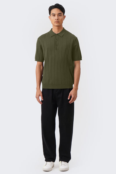 Men's Textured Ribbed Knit Polo with Hem Band - The New Standard