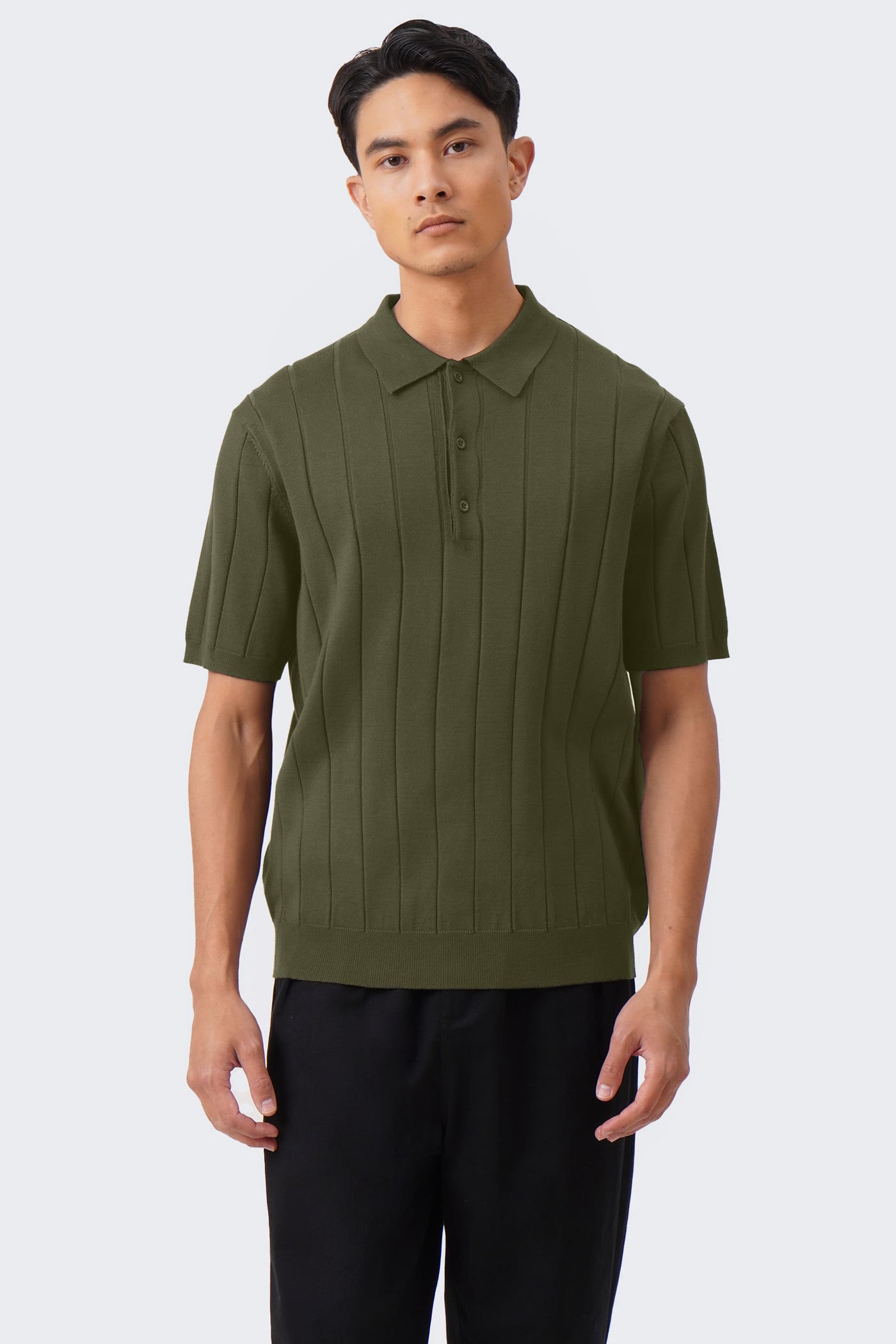 Men's Textured Ribbed Knit Polo with Hem Band - The New Standard