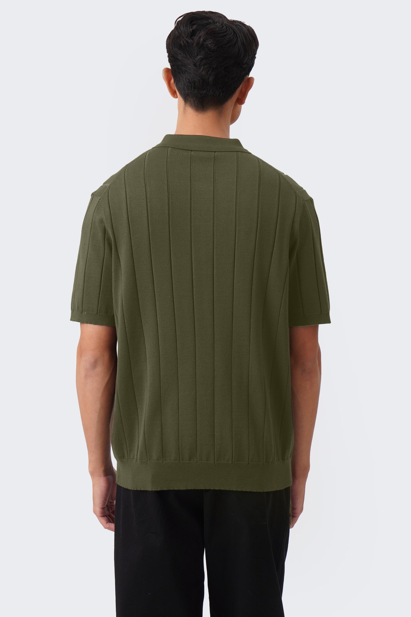 Men's Textured Ribbed Knit Polo with Hem Band - The New Standard