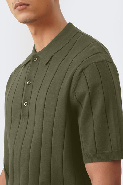 Men's Textured Ribbed Knit Polo with Hem Band - The New Standard