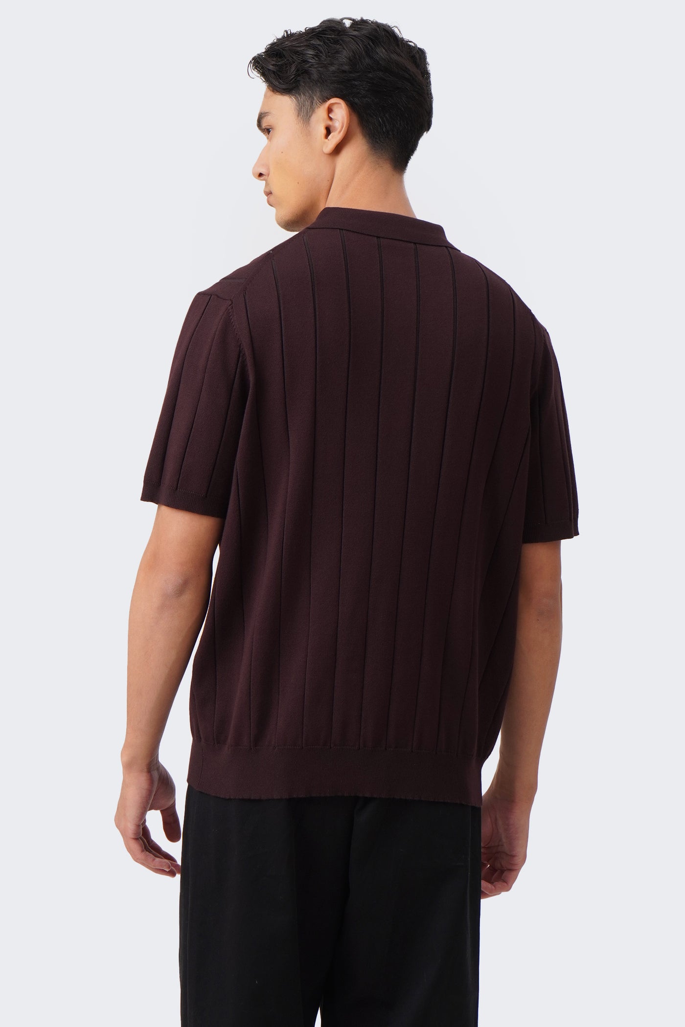 Men's Textured Ribbed Knit Polo with Hem Band - The New Standard