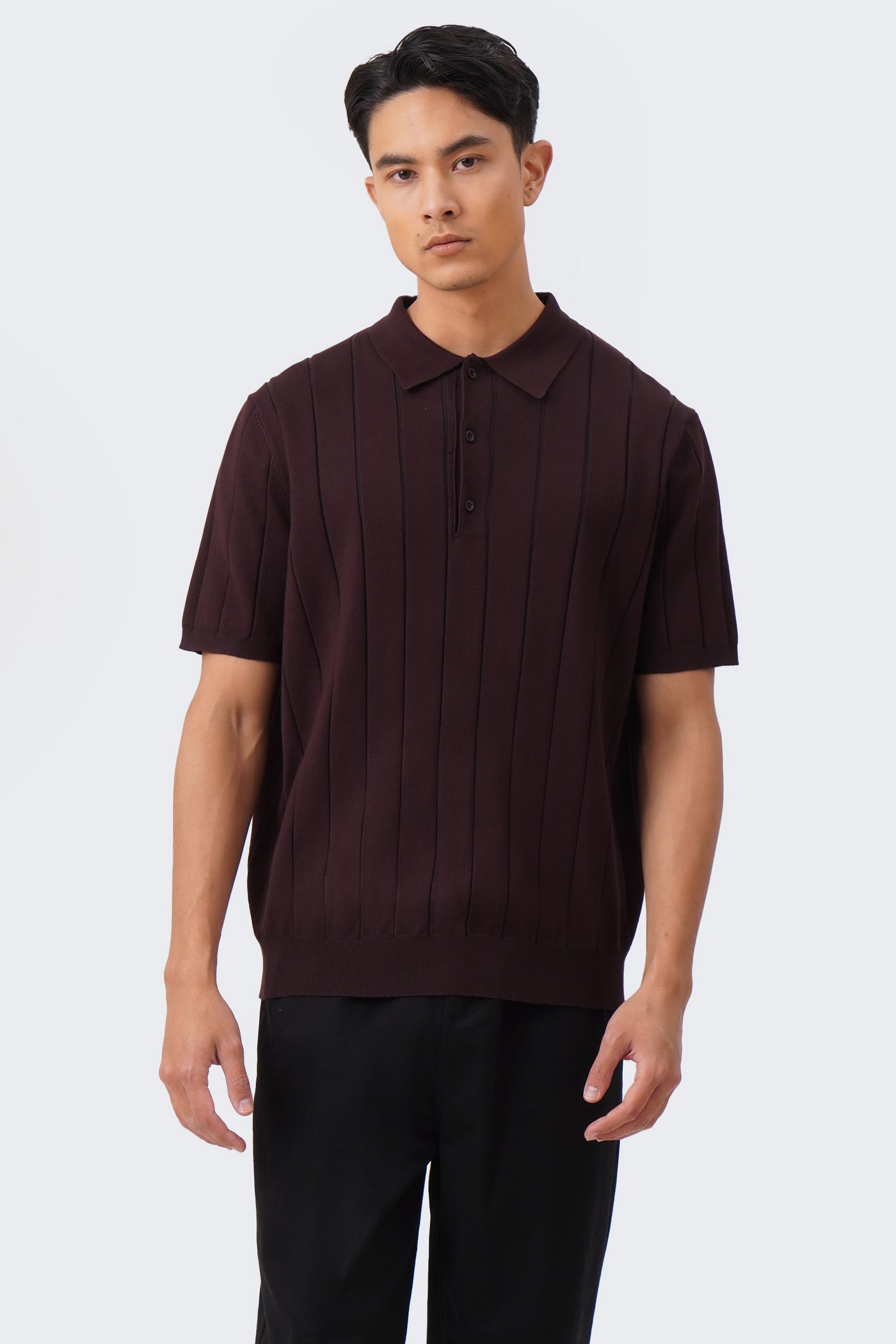 Men's Textured Ribbed Knit Polo with Hem Band - The New Standard