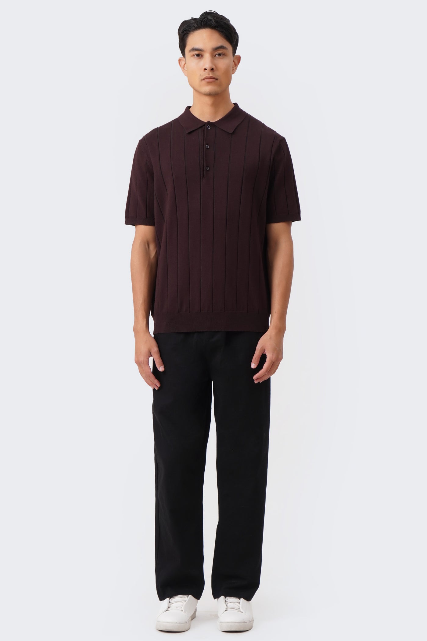 Men's Textured Ribbed Knit Polo with Hem Band - The New Standard