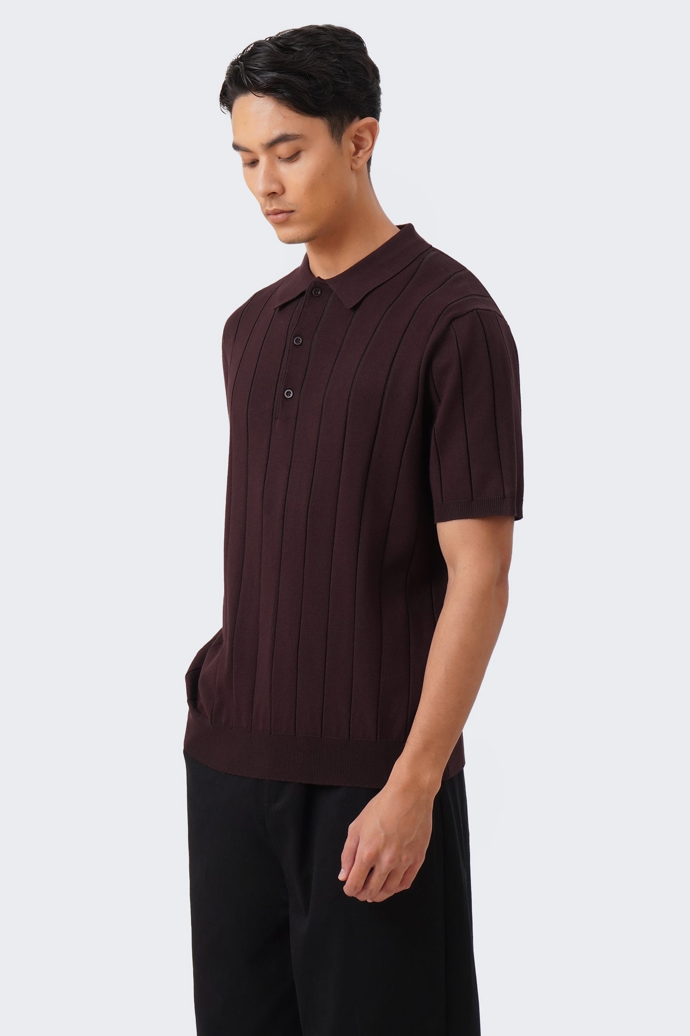 Men's Textured Ribbed Knit Polo with Hem Band - The New Standard