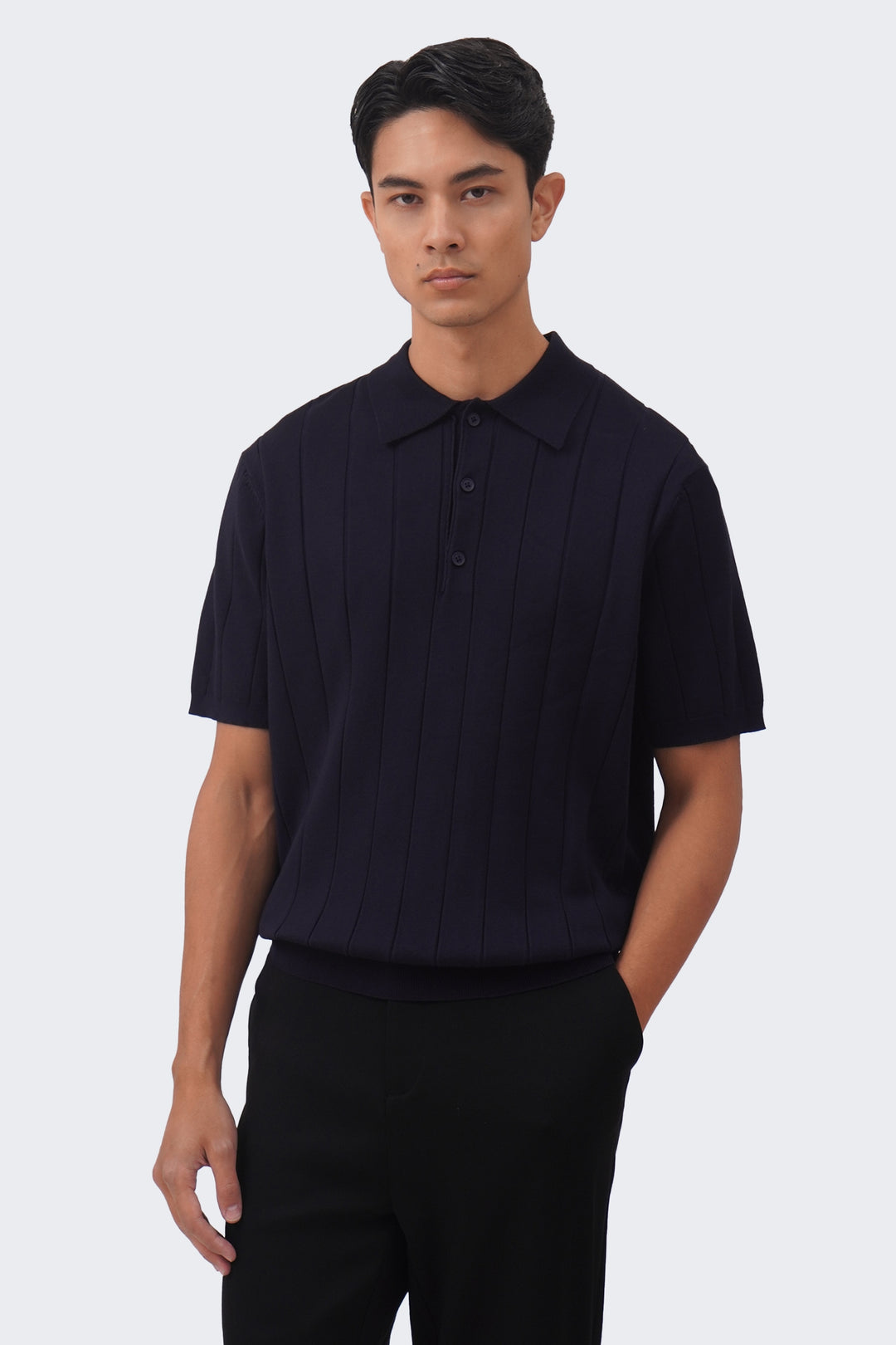 Men's Textured Ribbed Knit Polo with Hem Band - The New