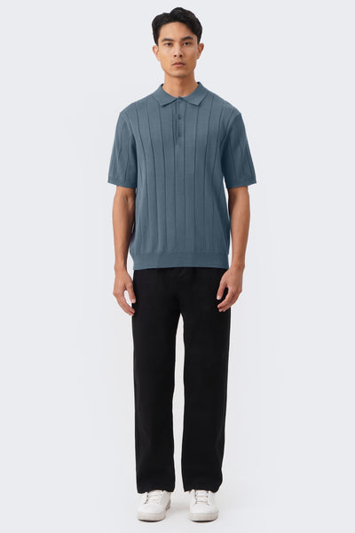 Men's Textured Ribbed Knit Polo with Hem Band - The New Standard