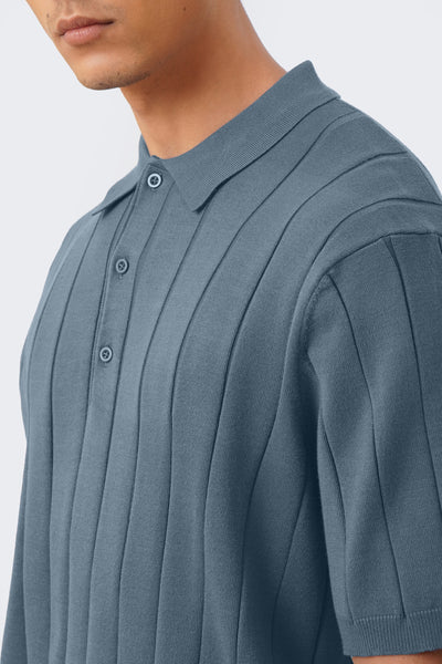 Men's Textured Ribbed Knit Polo with Hem Band - The New Standard