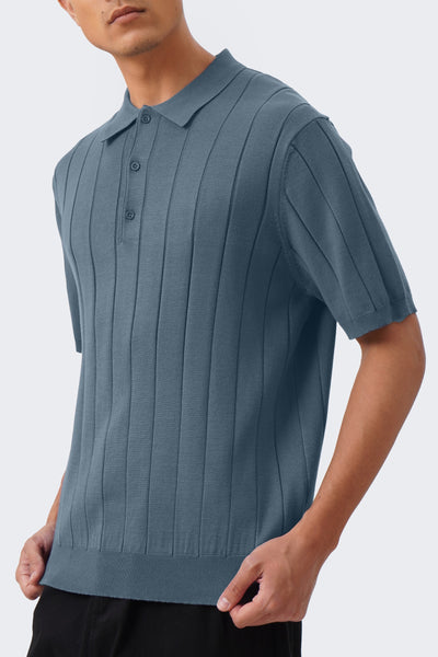 Men's Textured Ribbed Knit Polo with Hem Band - The New Standard