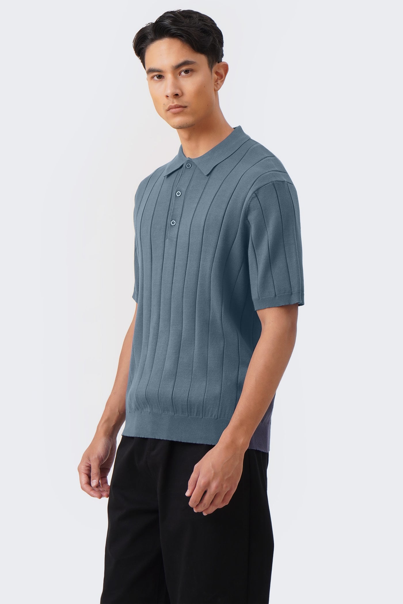 Men's Textured Ribbed Knit Polo with Hem Band - The New Standard