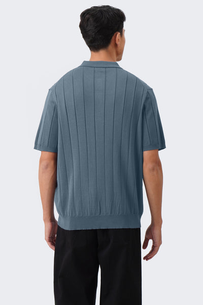 Men's Textured Ribbed Knit Polo with Hem Band - The New Standard