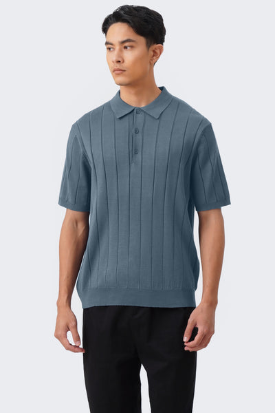 Men's Textured Ribbed Knit Polo with Hem Band - The New Standard